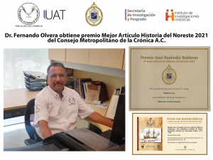 Investigador de la UAT recibe premio al mejor art&iacute;culo de Historia del Noreste 2021