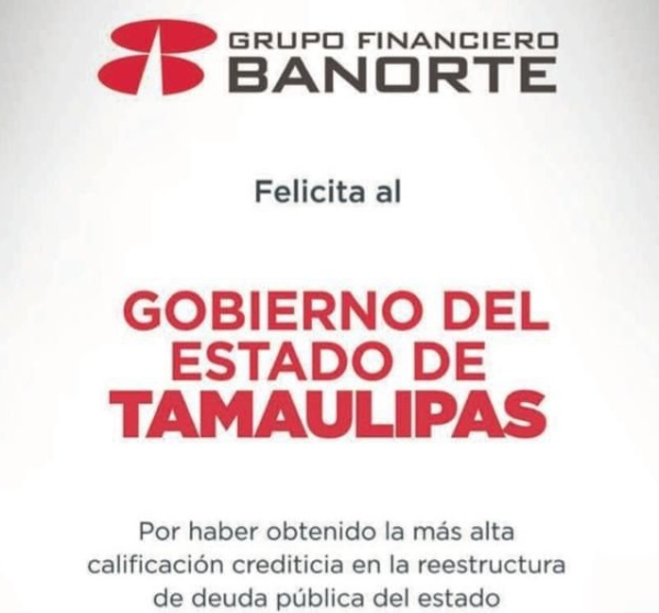 Obtiene Tamaulipas la m&aacute;s alta calificaci&oacute;n crediticia en reestructura de deuda